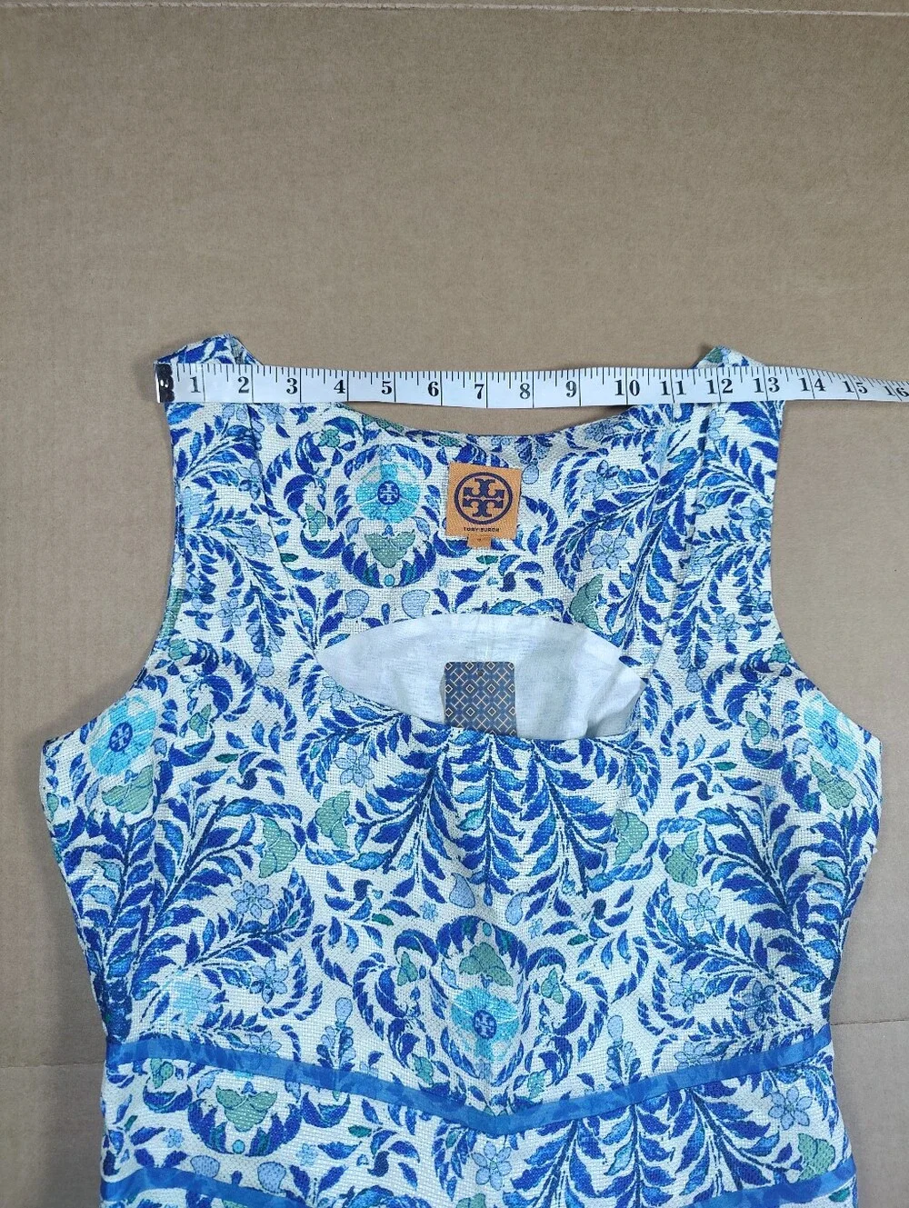 NWT Tory Burch Ramona Blue White Floral Silk Linen Fit & Flare Dress Retail 450$
